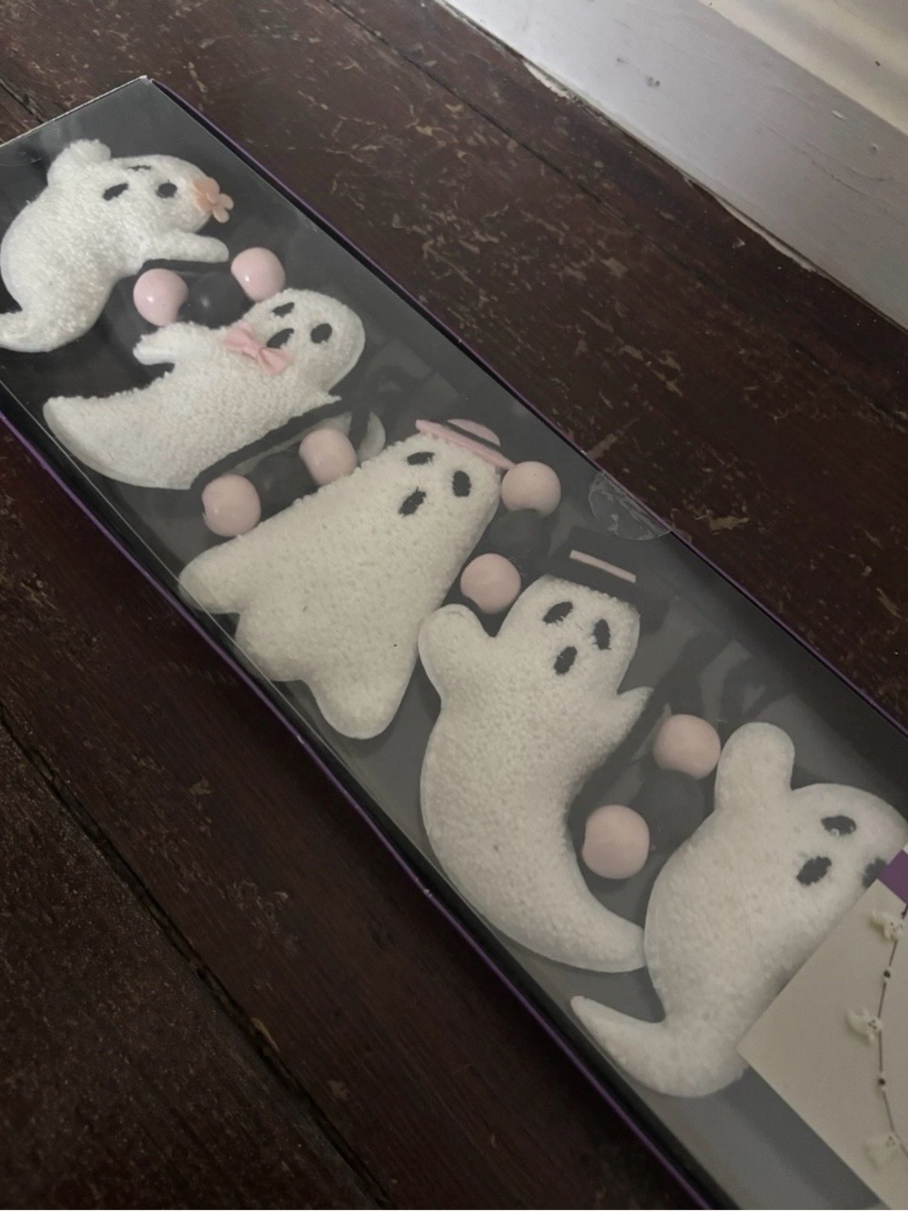 Ghoulish 6 Ft Felt Plush & Beads HALLOWEEN Ghost Garland Pink Black & White New